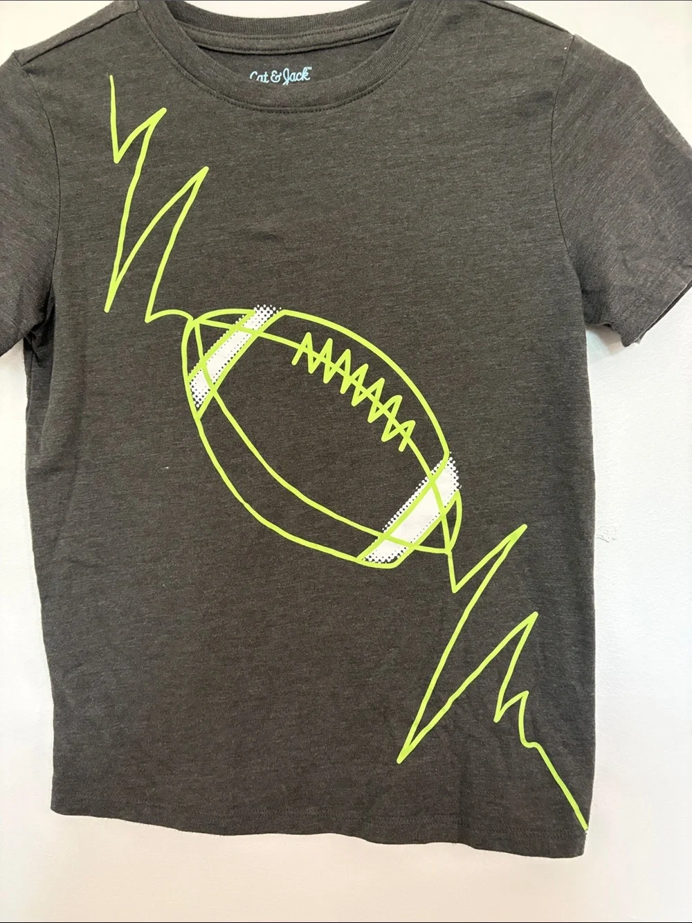 Cat & Jack Charcoal Tee with Neon Green Football Graphic